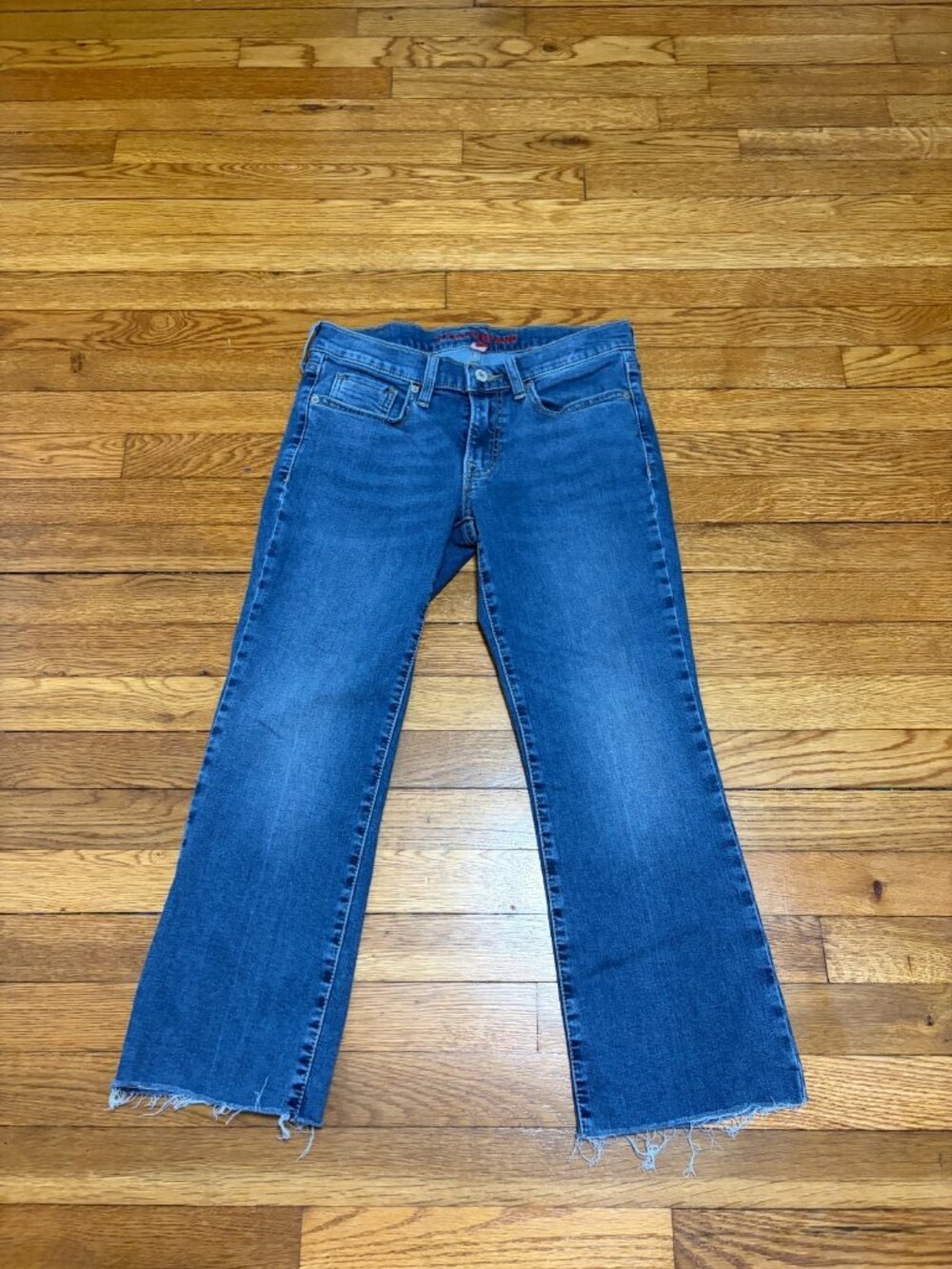 Lucky Brand Womens Mid Rise Sweet Kick Crop Jeans Size 6 6/28 Blue Frayed Denim
